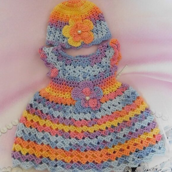 Handmade Other - Crochet Baby Dress Handmade, Fits 0-3 Month, Baby Shower Gift, Flower Dress